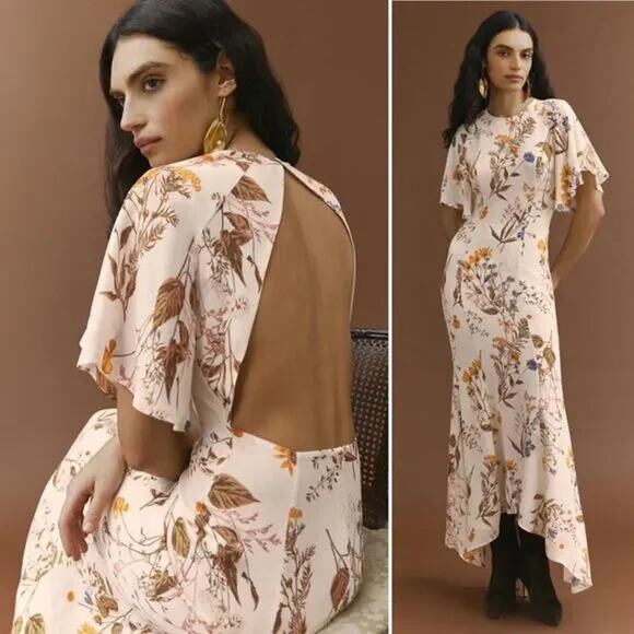 REFORMATION CARLOTTA Maxi Flutter Sleeve Dress in Frolic US 0 NWT - Picture 2 of 12